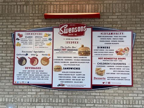 Visit Swensons Drive-In, Home Of The Galley Boy®, "America's Best Cheeseburger" Order Now! Hours and Info. view all locations. Order Now! Menu; Shop; Est. 1934; Work Here; Food Truck; Contact = EST 1934 = Follow Us. Menu; Shop; Est. 1934; Work Here; Food Truck; Contact; Find Your Swensons. view all locations.